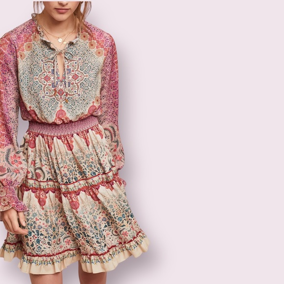 Anthropologie Siddhartha Bansal Dakota Peasant Dress Boho Printed Size Small - Picture 4 of 9